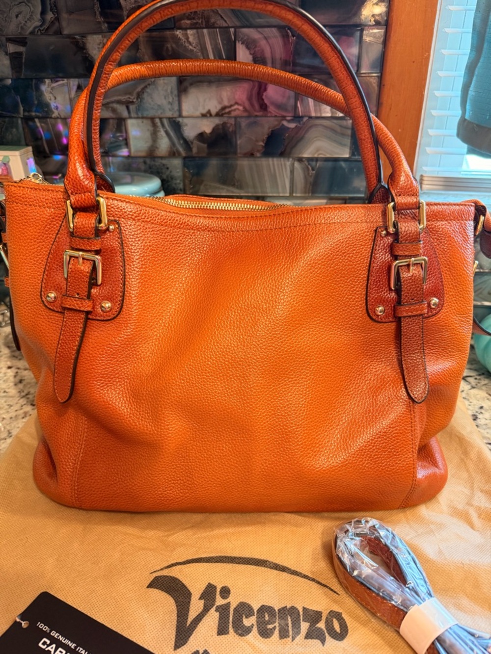 Vicenzo Leather Tote Satchel Top Handles Crossbody - Picture 4 of 9